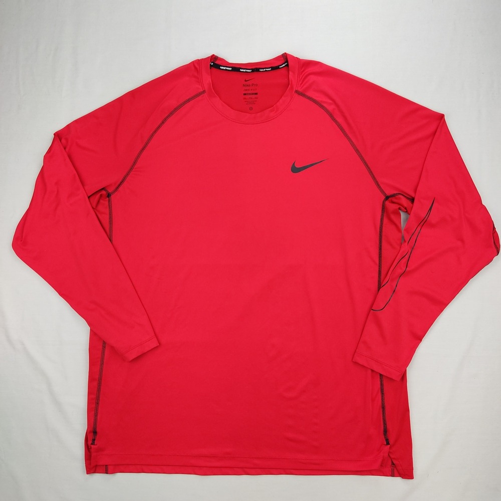 Nike Shirt Mens XXL Red Pro Dri-FIT Slim Fit Long Sleeve Training Top Activewear